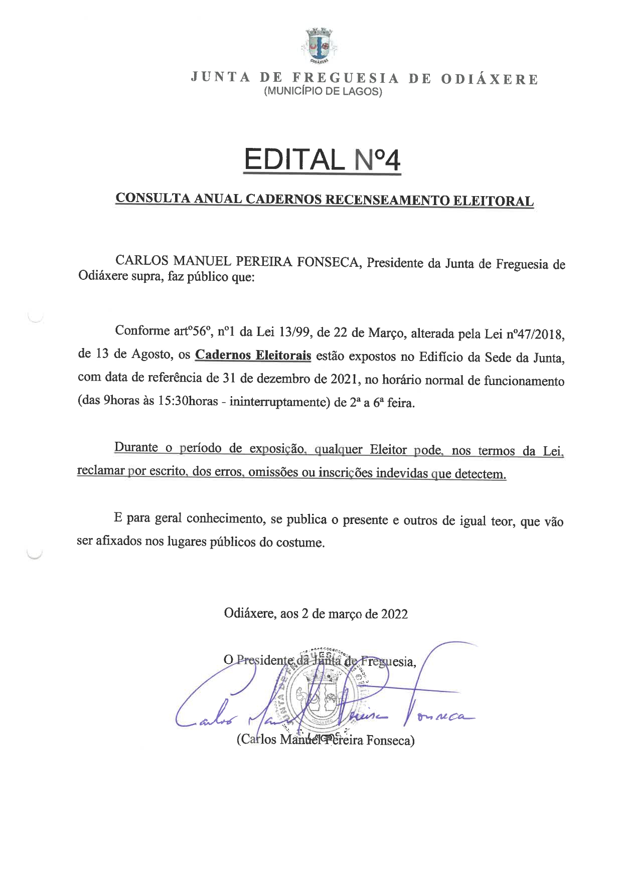 Imagem Edital nº 4-2022, Cadernos Eleitorais