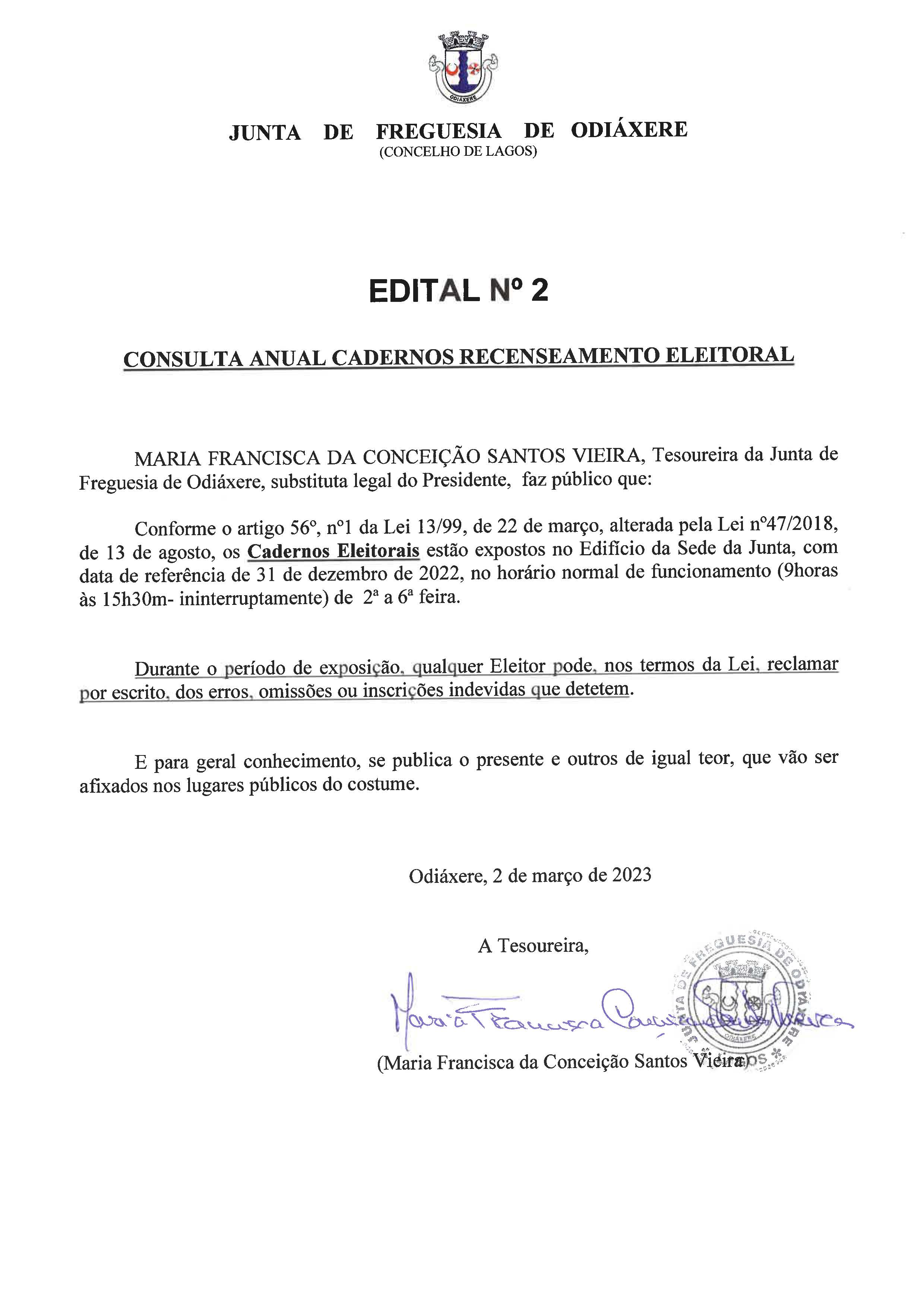Imagem Edital N.º 2/2023 - Consulta Anual de Cadernos de Recenseamento Eleitoral