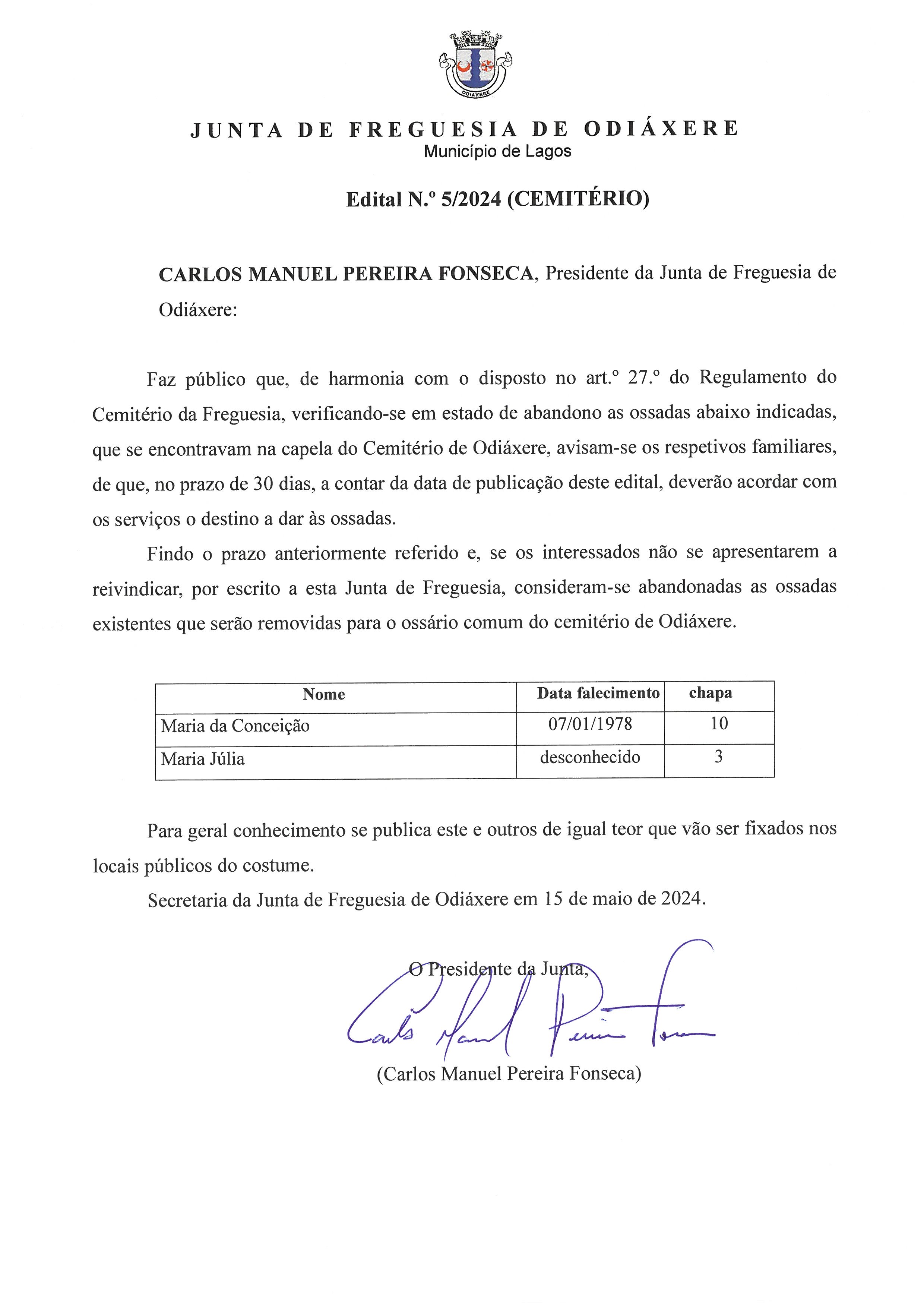 Imagem Edital N.º 5/2024 - Cemitério - Abandono de Ossadas