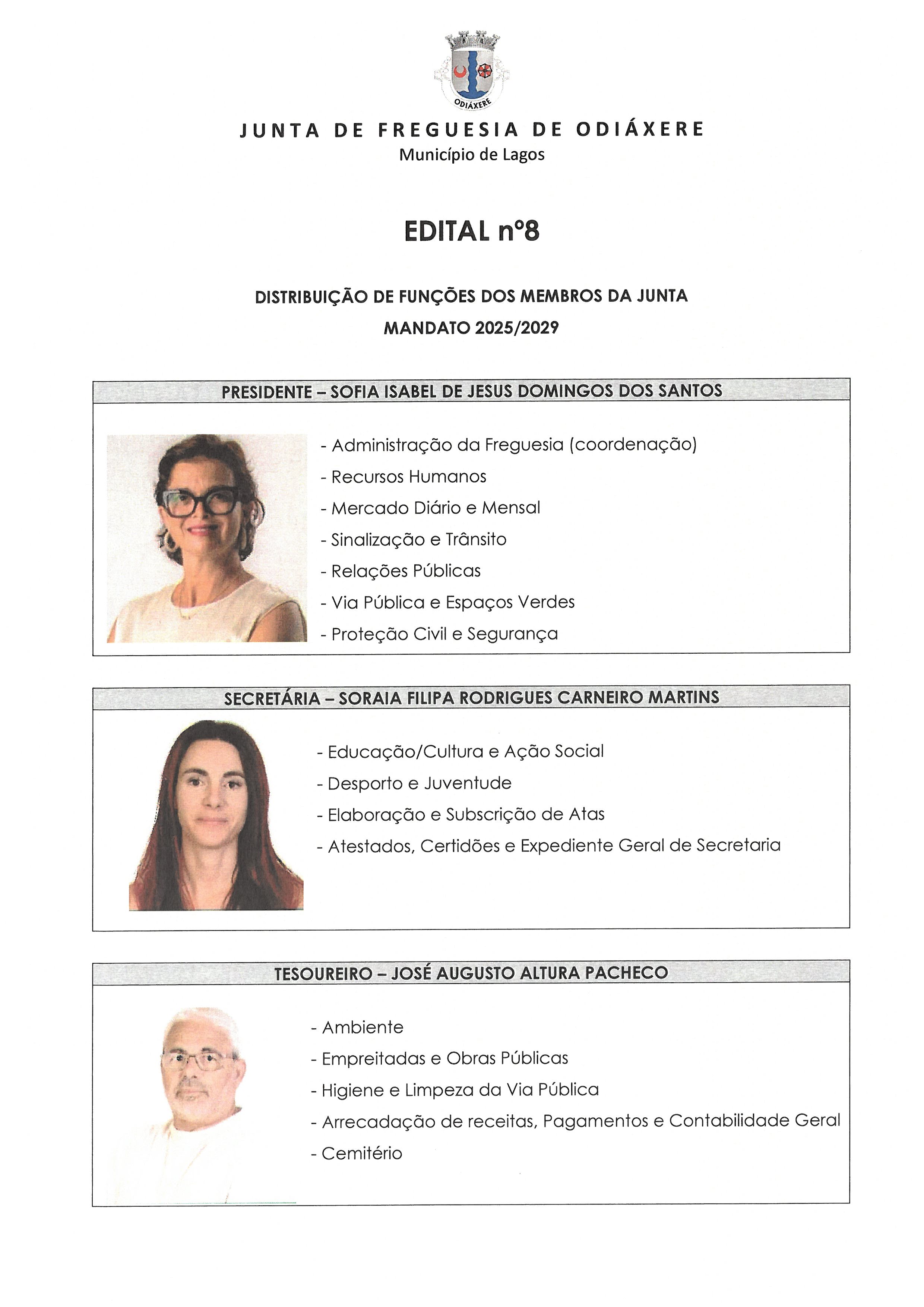 Imagem Edital n.º 8/2025 - Distribuição de Funções dos Membros da Junta - Mandato 2025/2029
