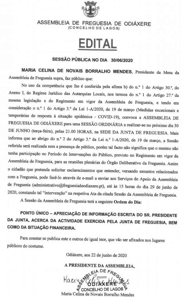 Imagem CONVOCATÓRIA DA ASSEMBLEIA DE FREGUESIA