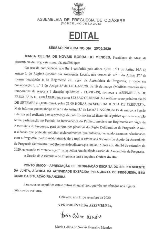 Imagem Convocação de Assembleia de Freguesia - 25-09-2020