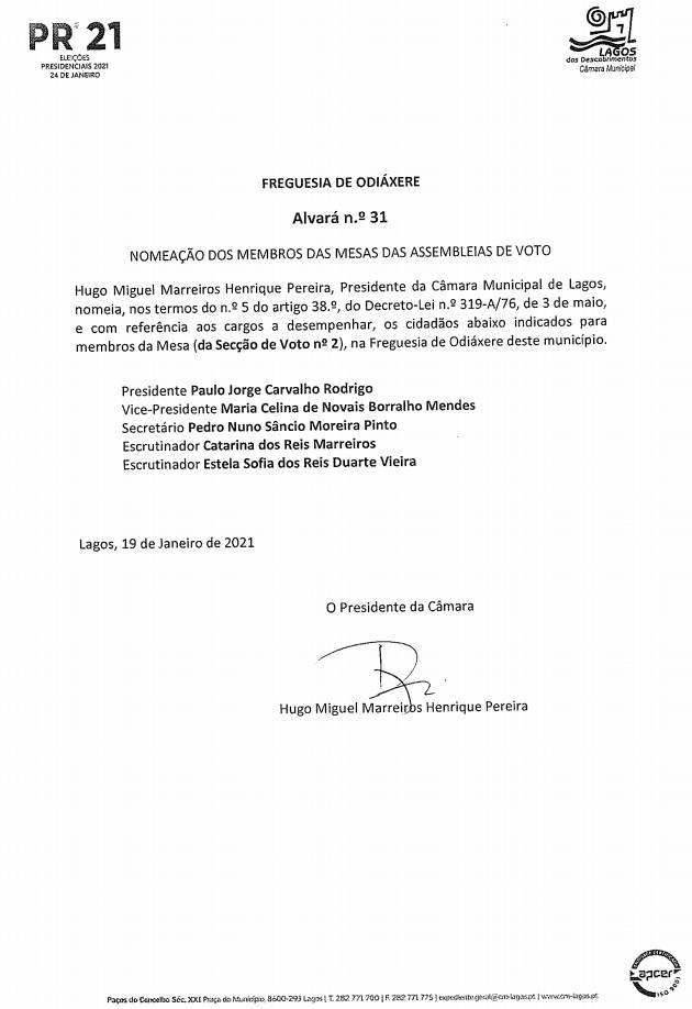 Imagem Nomeação dos membros da assembleia de voto - alvará nº31