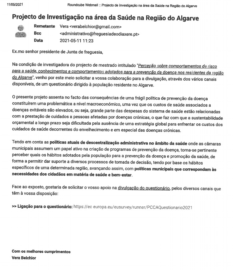 Imagem Questionário de investigação na área de saúde - região do Algarve