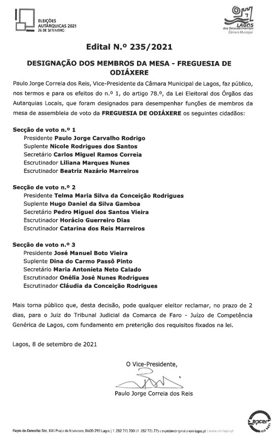 Imagem Edital nº 235/2021 - Autárquicas 2021