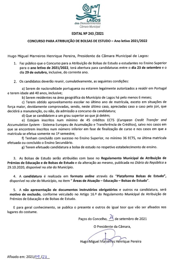 Imagem Bolsas de estudo - Edital nº 243 de 2021